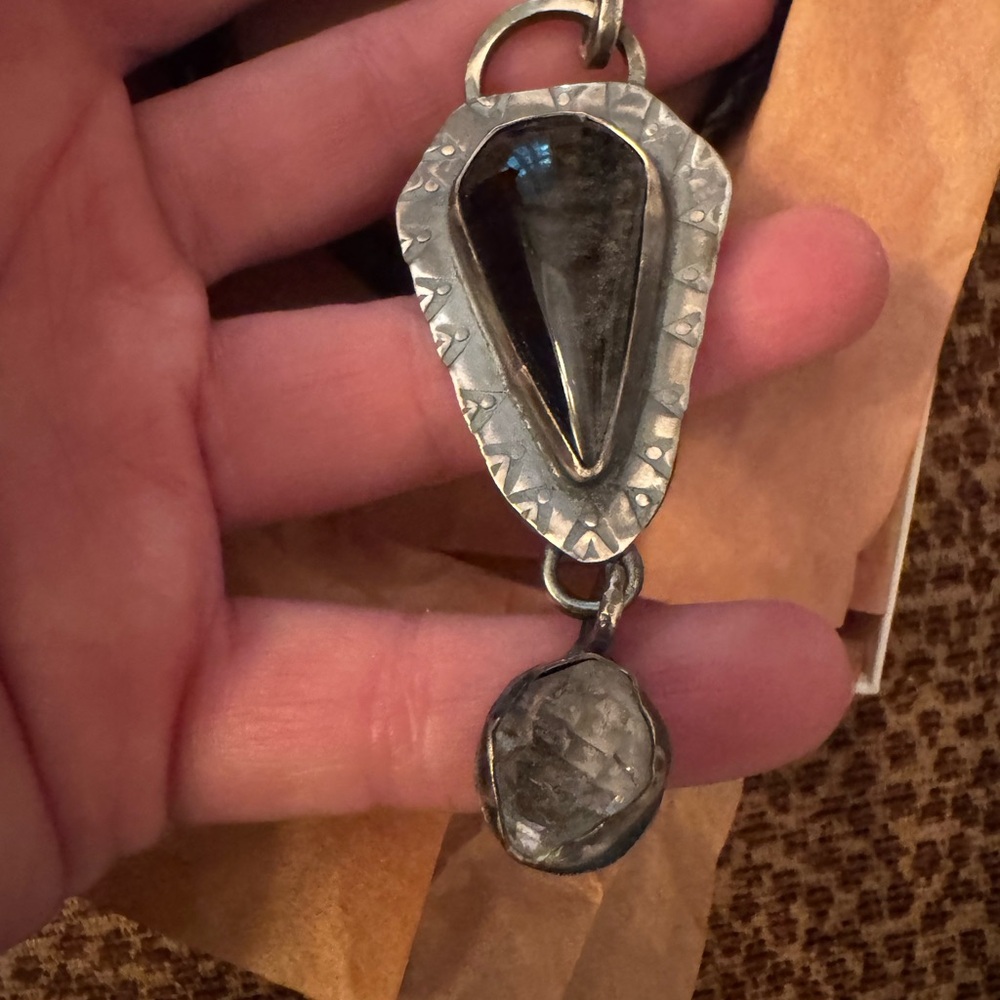 Silver Sterling and Black Pendant Necklace - Picture 6 of 6
